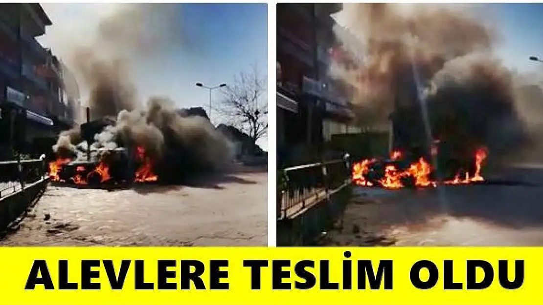 Alev alan pikap cayır cayır yandı