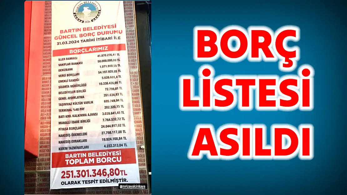 Borç listesi belediye binasına asıldı