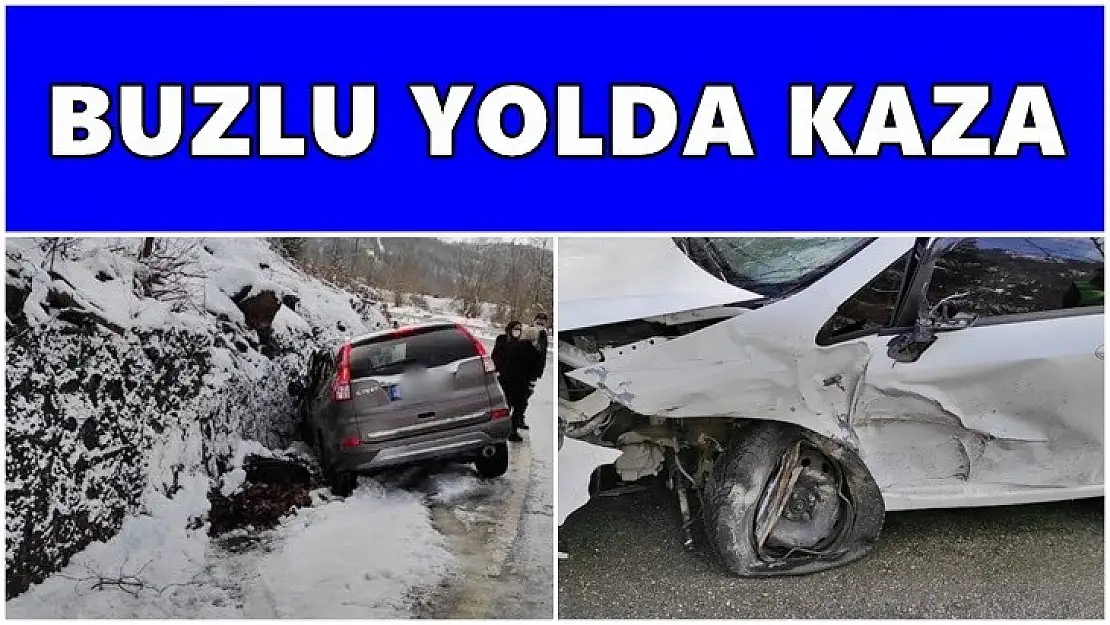 Buzlu yolda iki araç çarpıştı