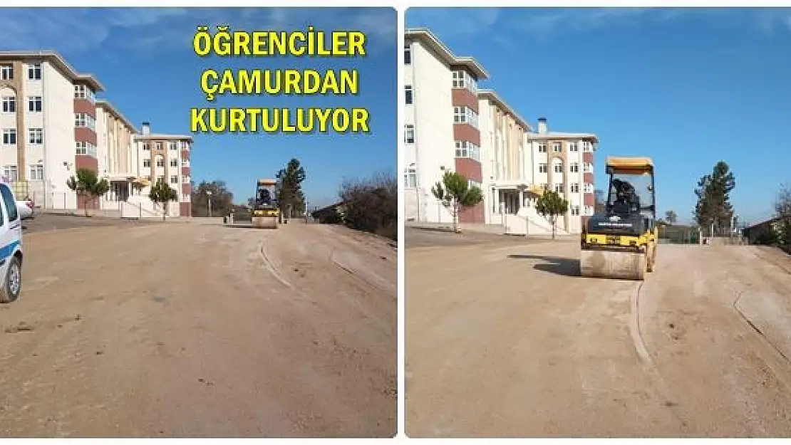 Çamurlu okul yoluna acil müdahale