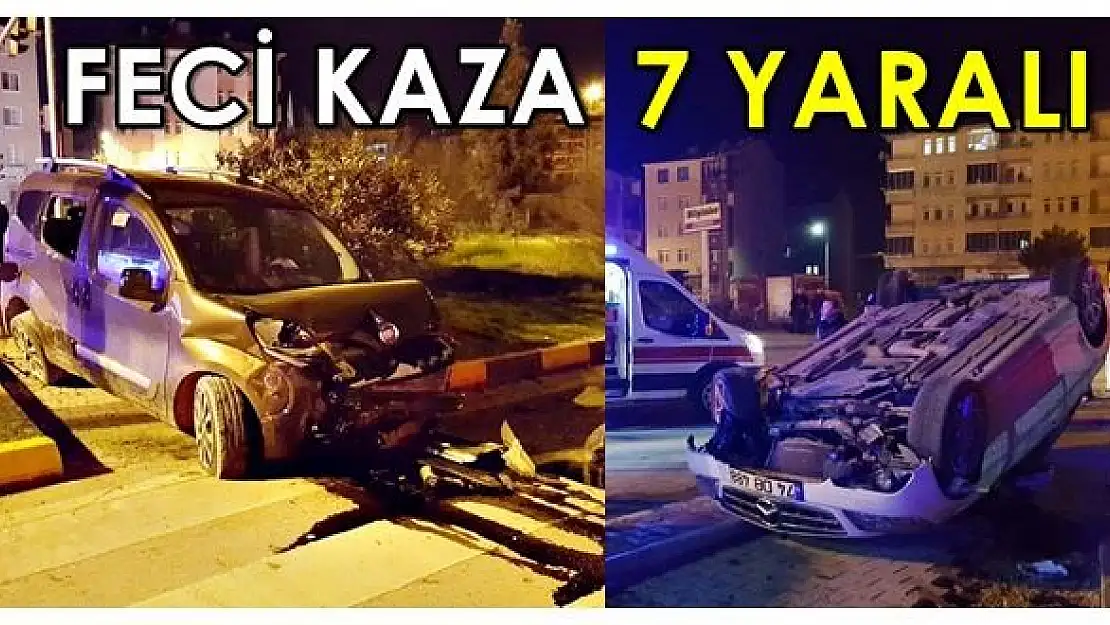 Çarpışan 2 araçtan biri ters döndü