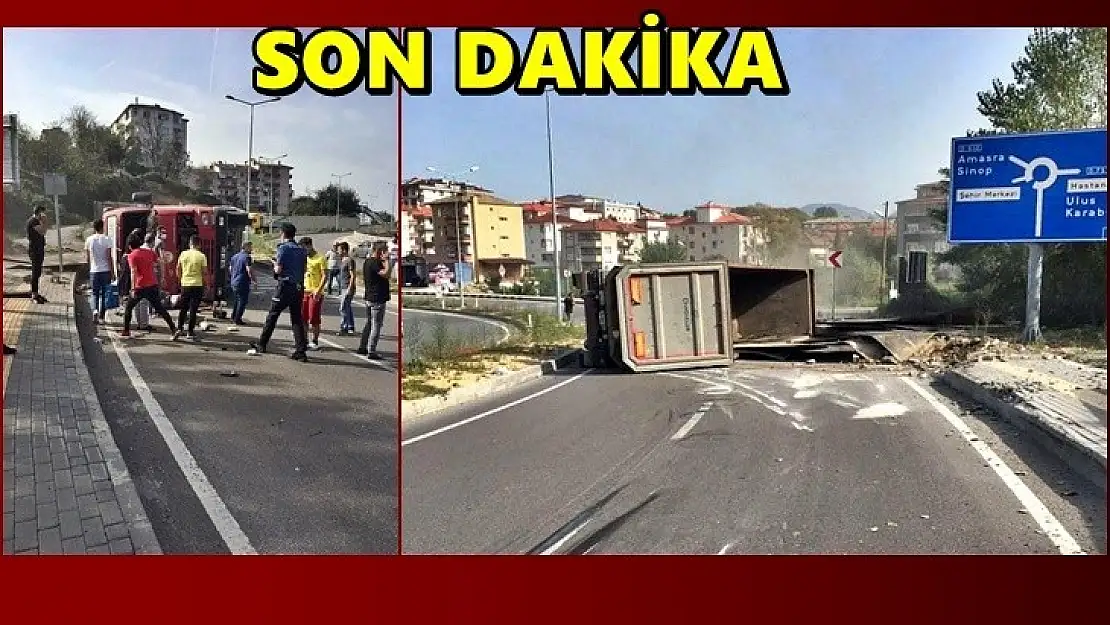 Çevre yolunda kaza, tır devrildi