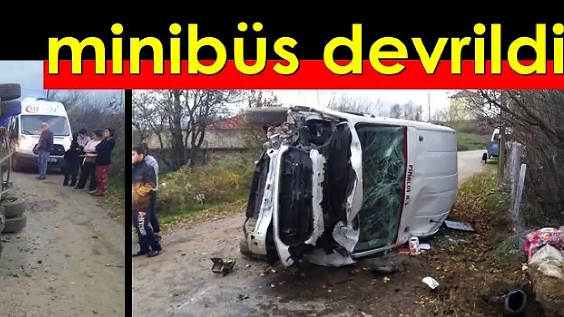 Direğe çarpan minibüs devrildi