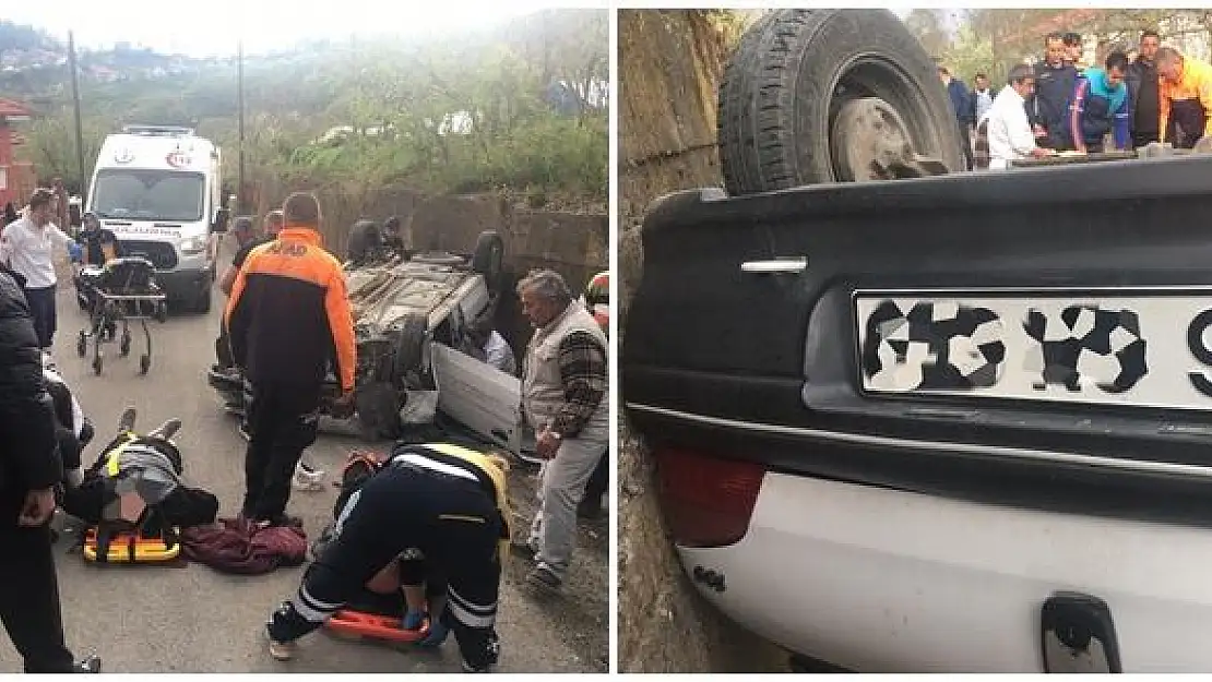 Duvara çarpan otomobil takla attı