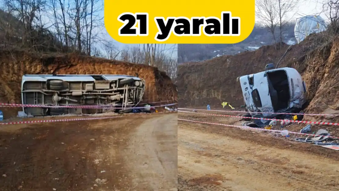 İşçi servisi devrildi, 21 yaralı