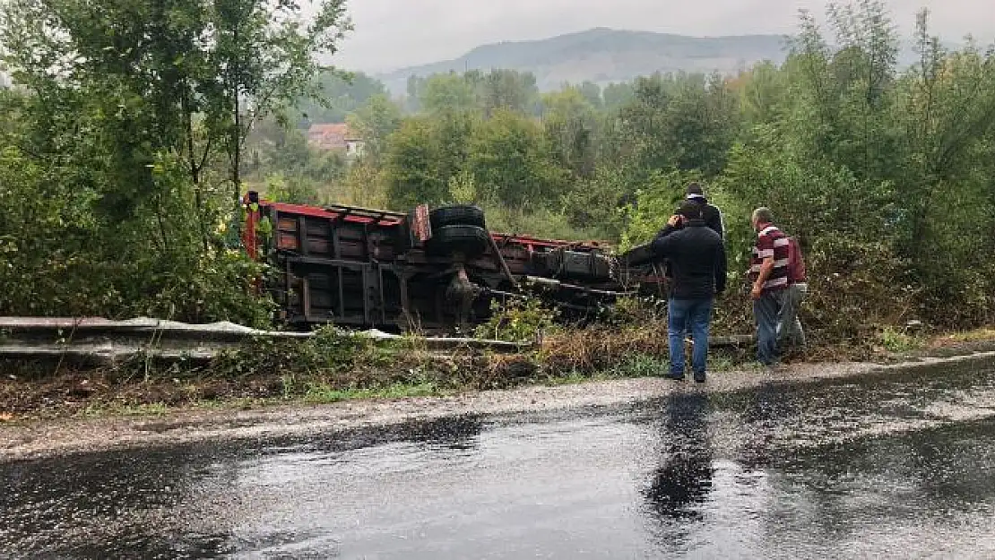 Islak yolda tarlaya devrildi 