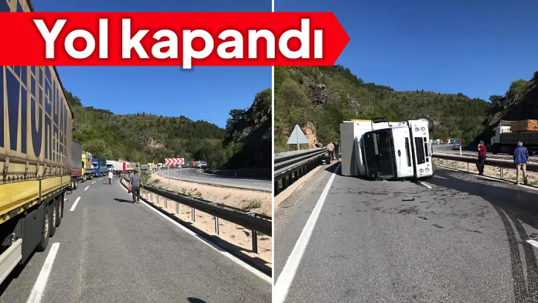 Kamyon devrildi, yol ulaşıma kapandı