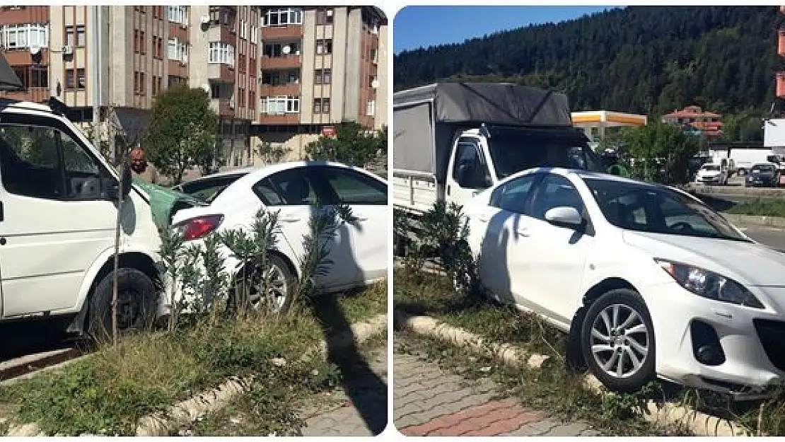 Kamyonetin çarptığı otomobil bankete çıktı
