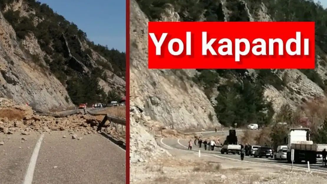Kaya parçaları yolu kapattı