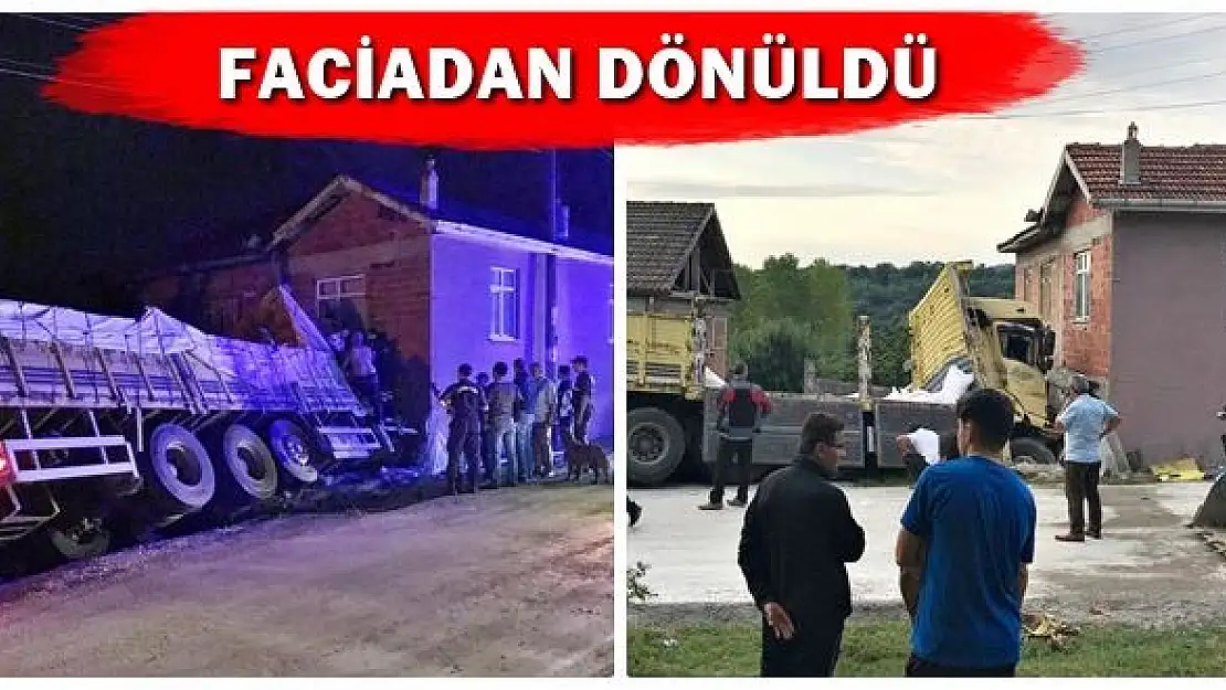 Kontrolden çıkan kamyon eve çarptı