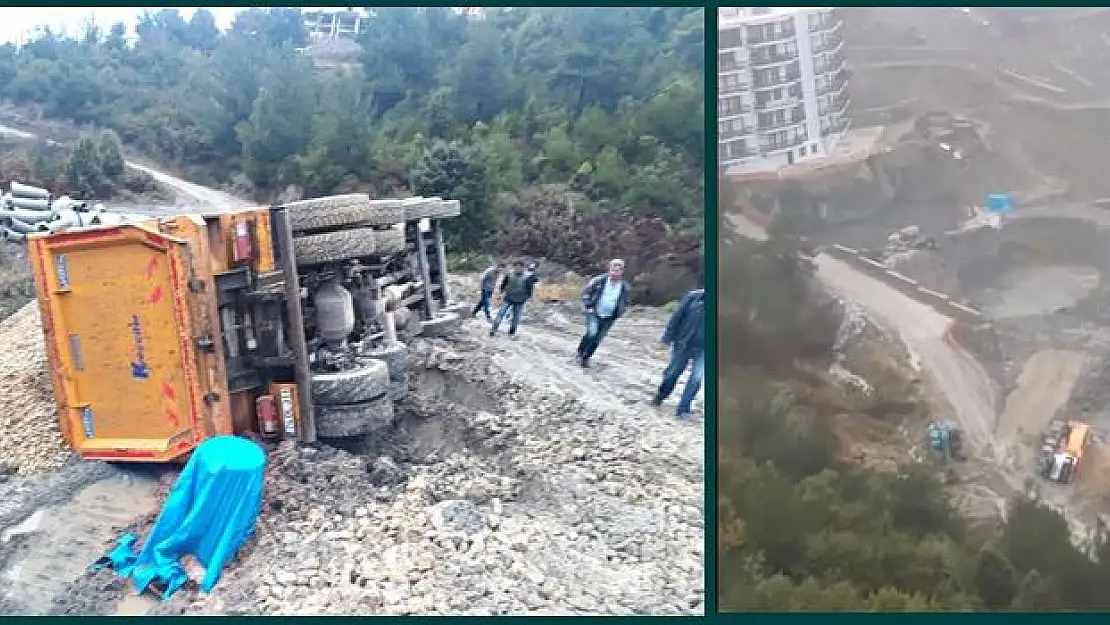 Mıcır yüklü kamyon devrildi