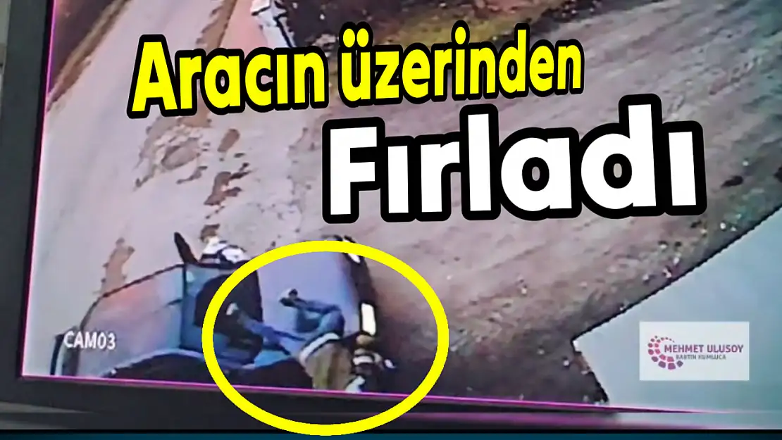 Motorcu aracın üzerinden fırladı