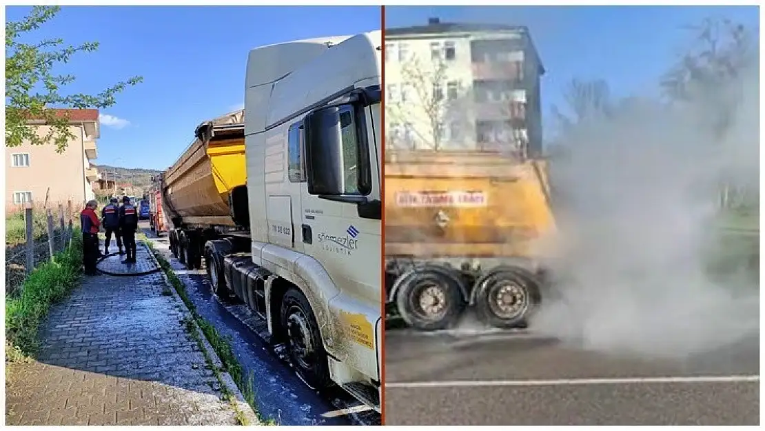 TIR'ın lastikleri alev aldı