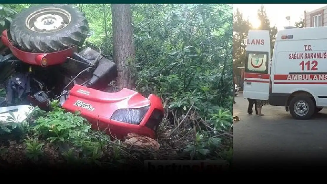 Tomruk çeken traktör devrildi