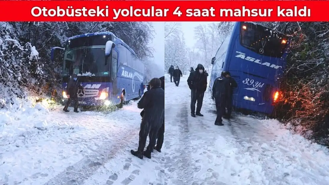 Yolcu otobüsü karda mahsur kaldı