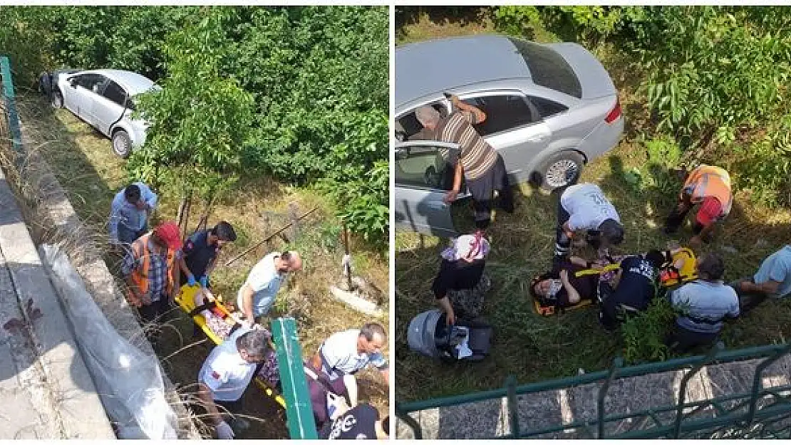 Yoldan çıkan otomobil bahçeye uçtu