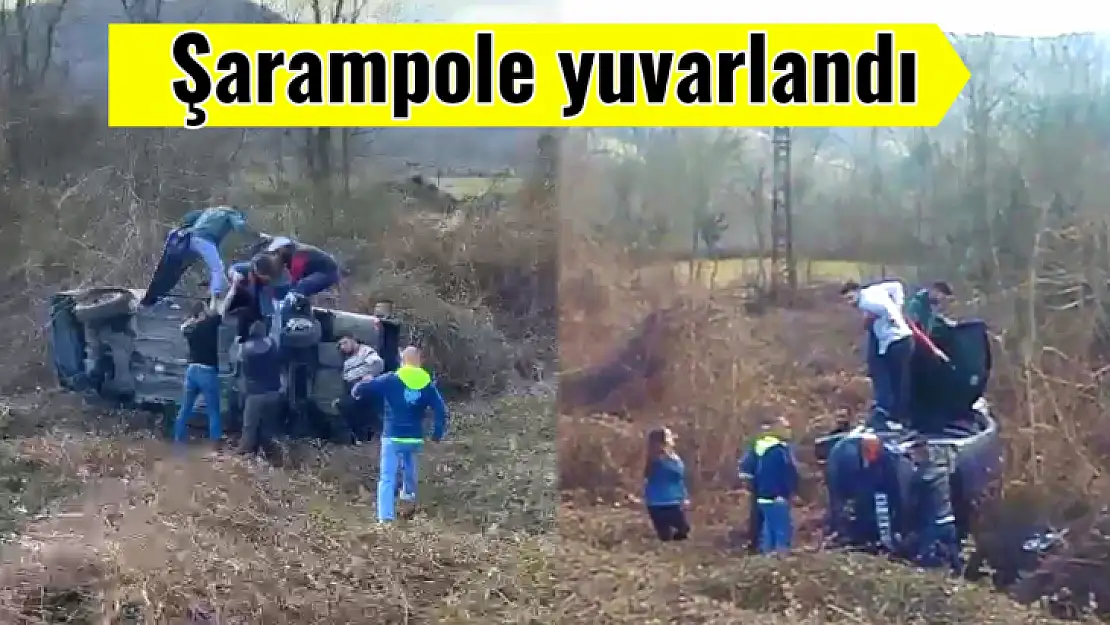 Yoldan çıkıp şarampole yuvarlandı