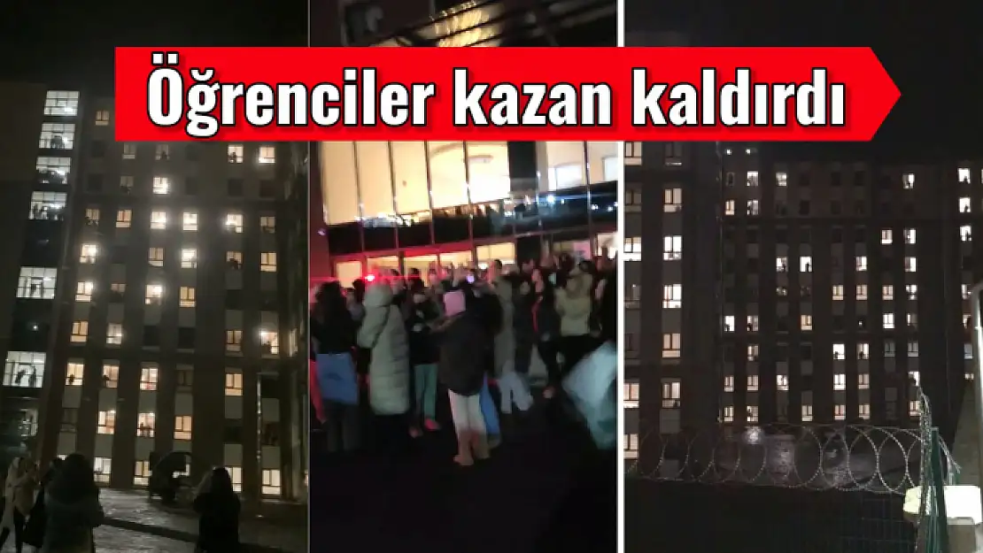 Yüzlerce öğrenci yurt önüne ve camlara çıktı