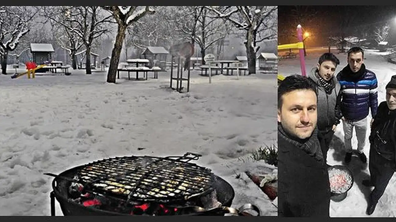 Karda Hamsi Mangal Keyfi yaptılar