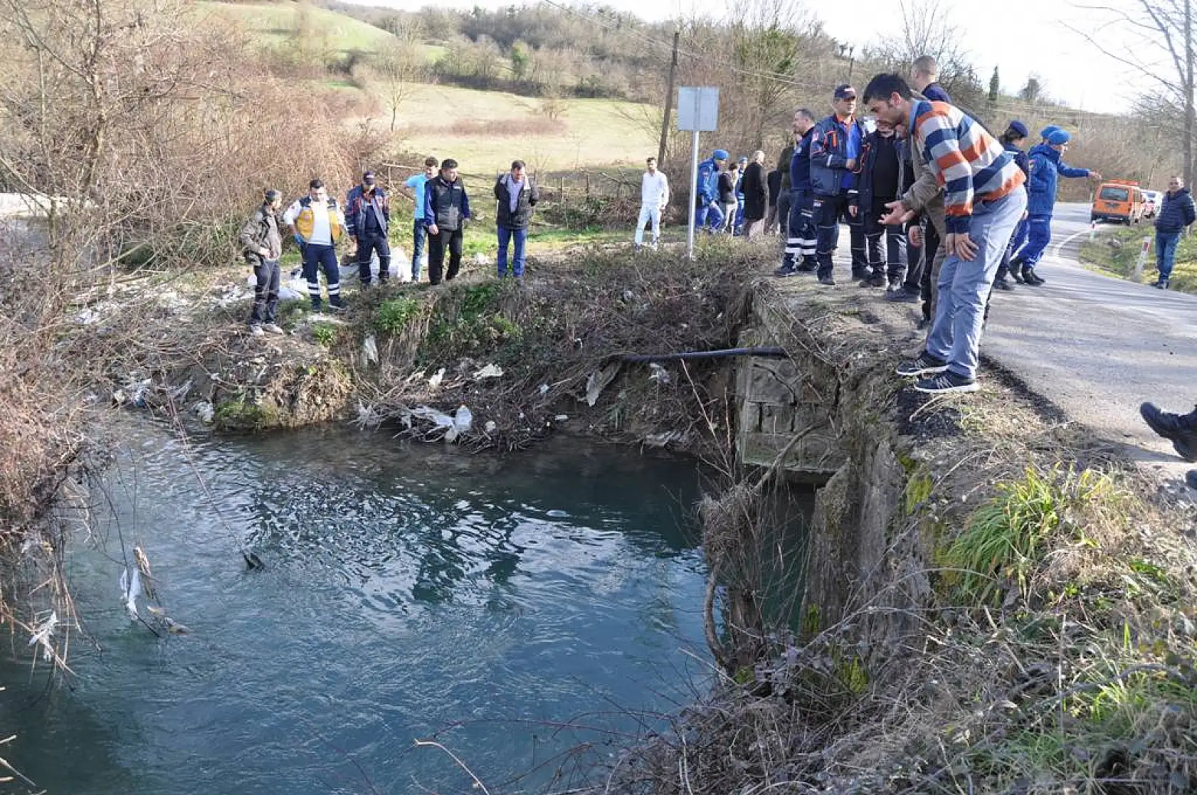 Dereye uçan otomobil suya gömüldü