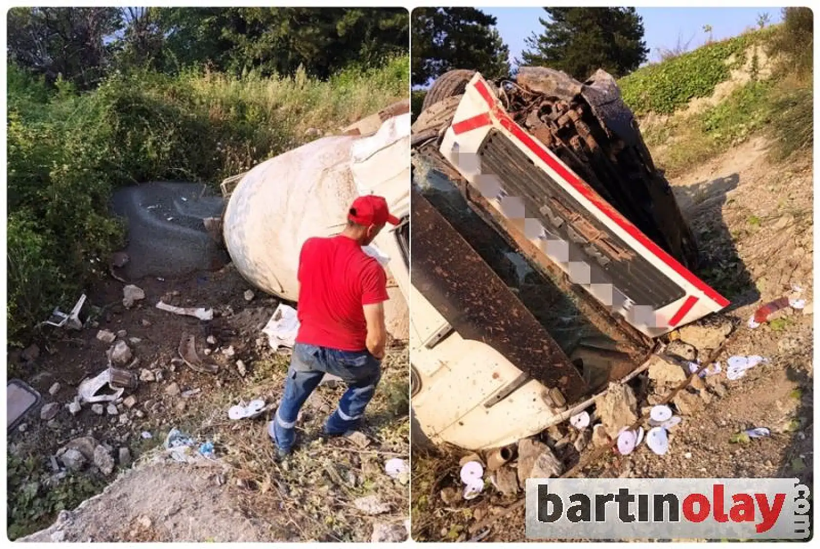 Beton mikseri uçuruma yuvarlandı