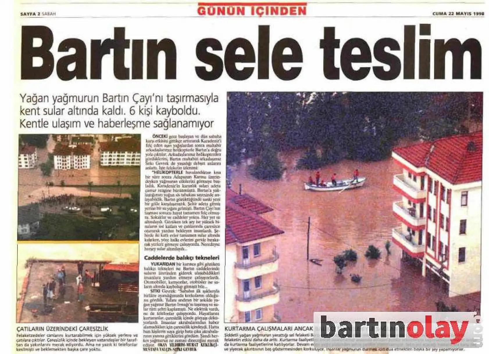 Bartın 98 selinde Gazete manşetleri