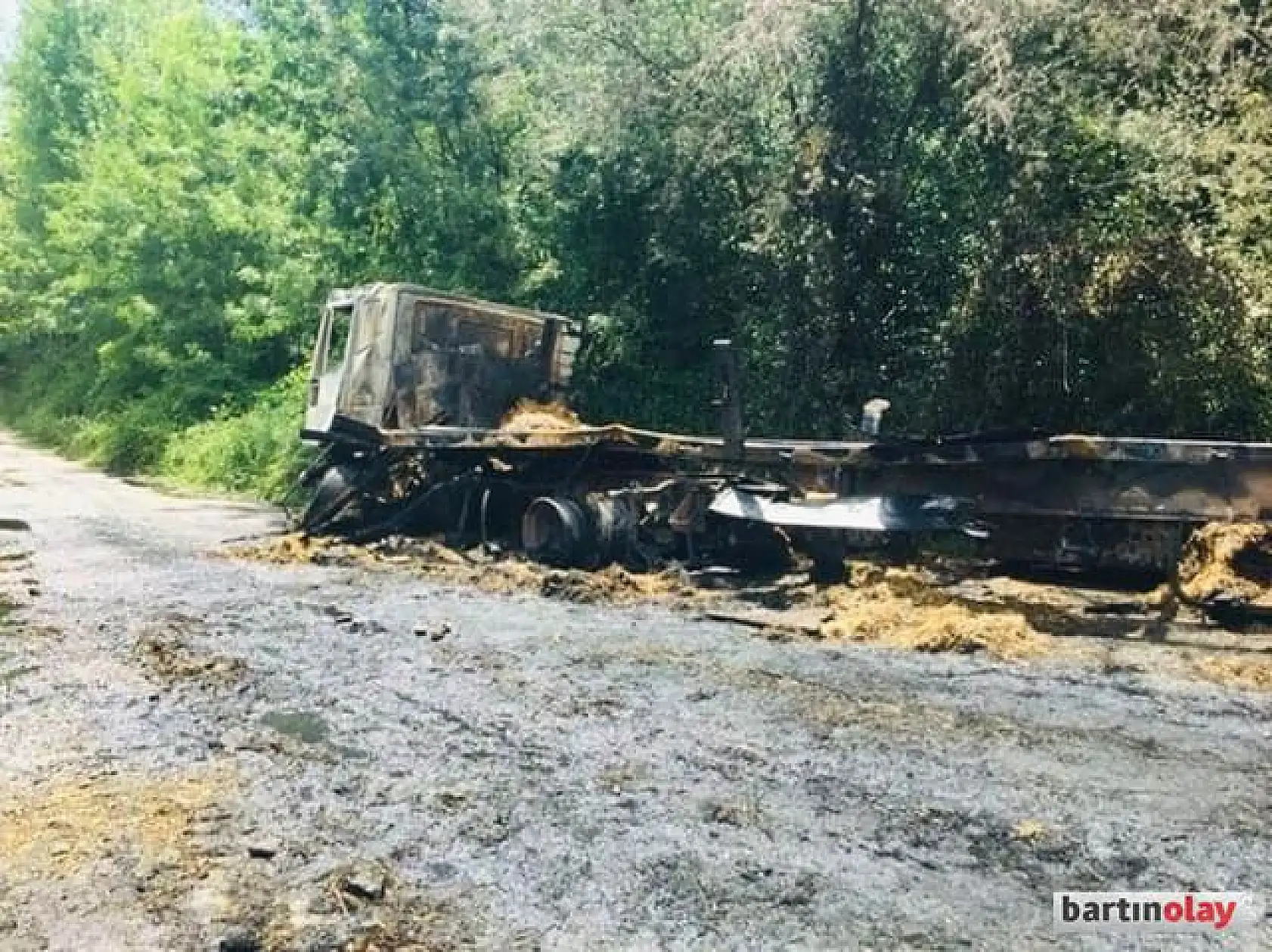 Saman yüklü TIR cayır cayır yandı.