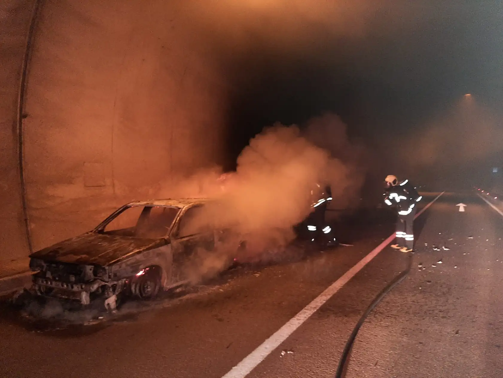 Amasra tünelinde araç yangını