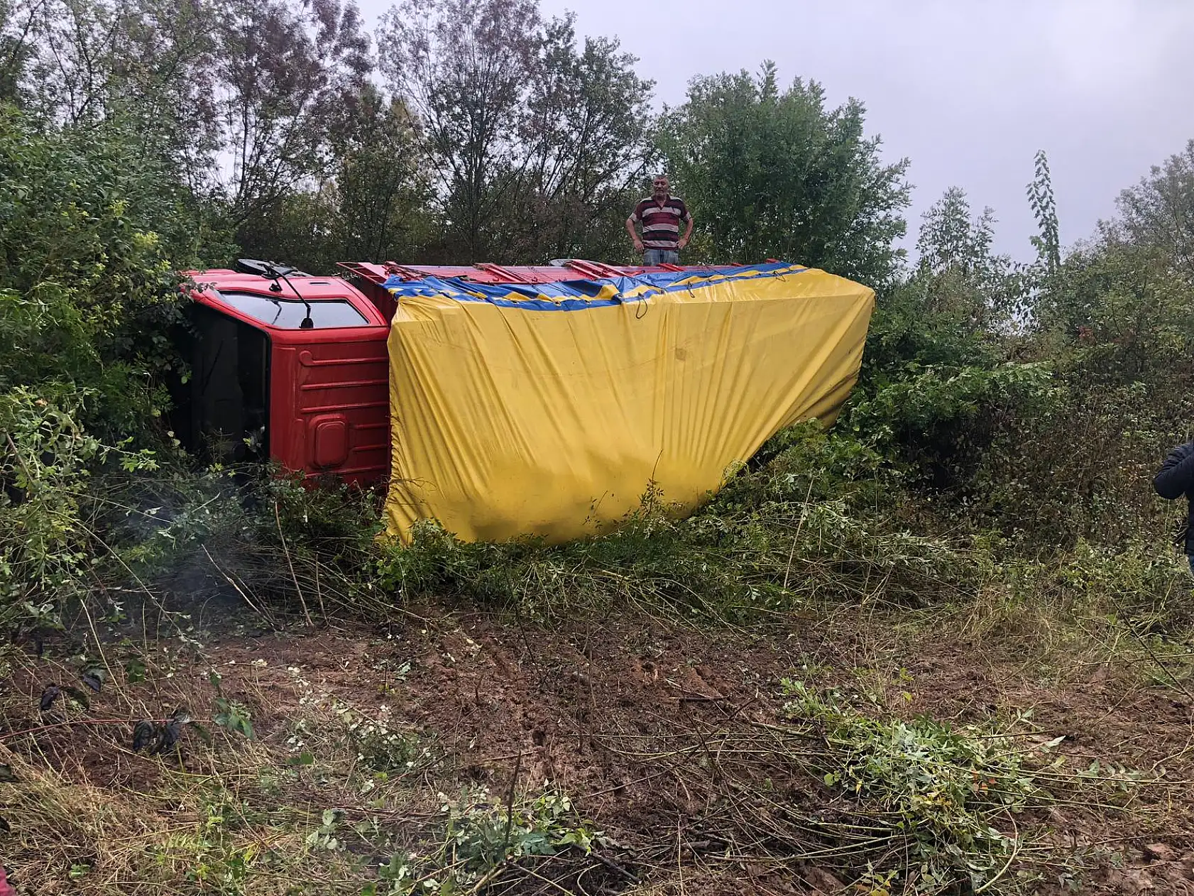 Islak yolda tarlaya devrildi 