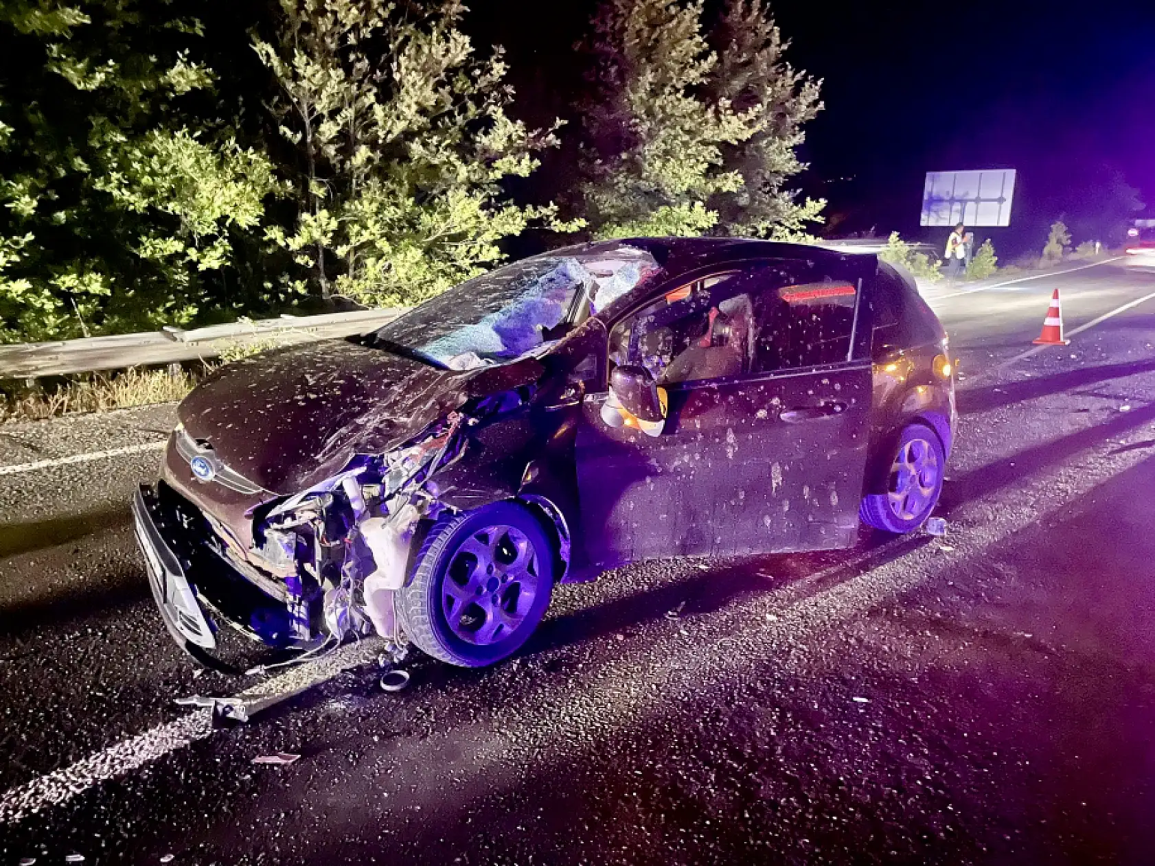 İki araç birden hayvana çarptı