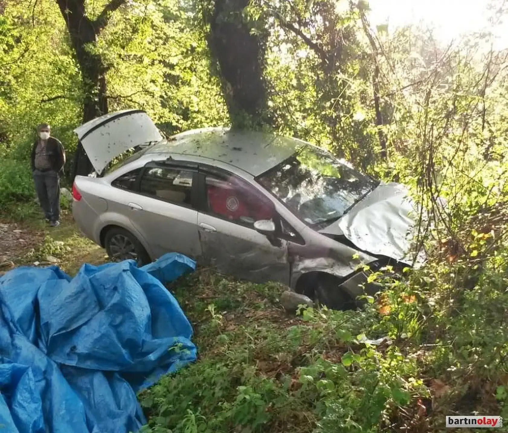 Yoldan çıktı, ağaca çarptı