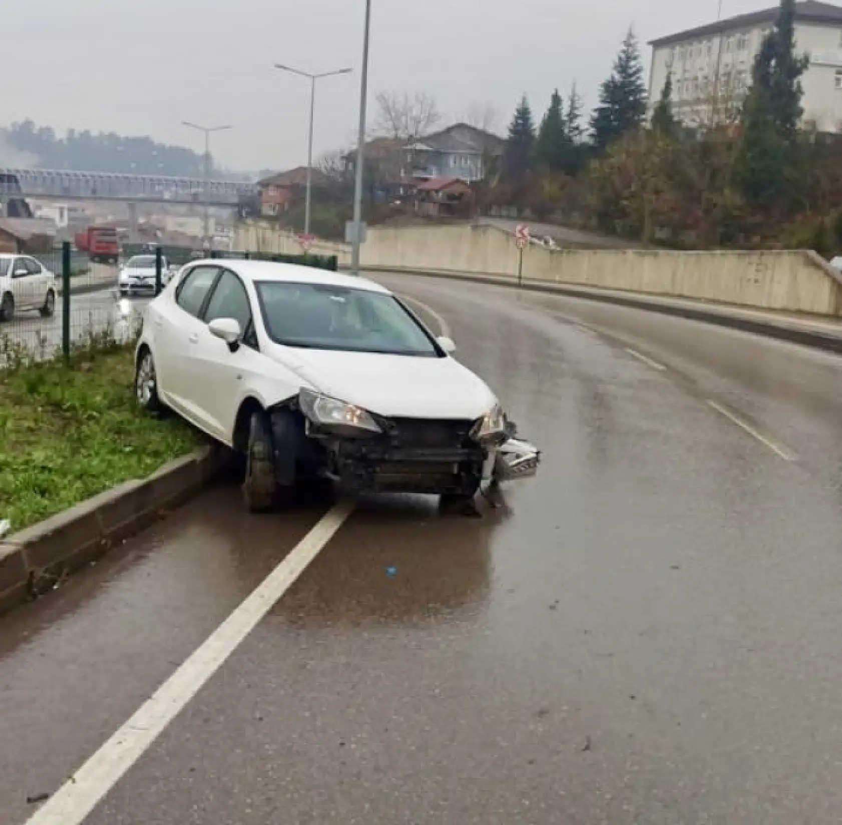 Kayan araç orta refüje çıktı