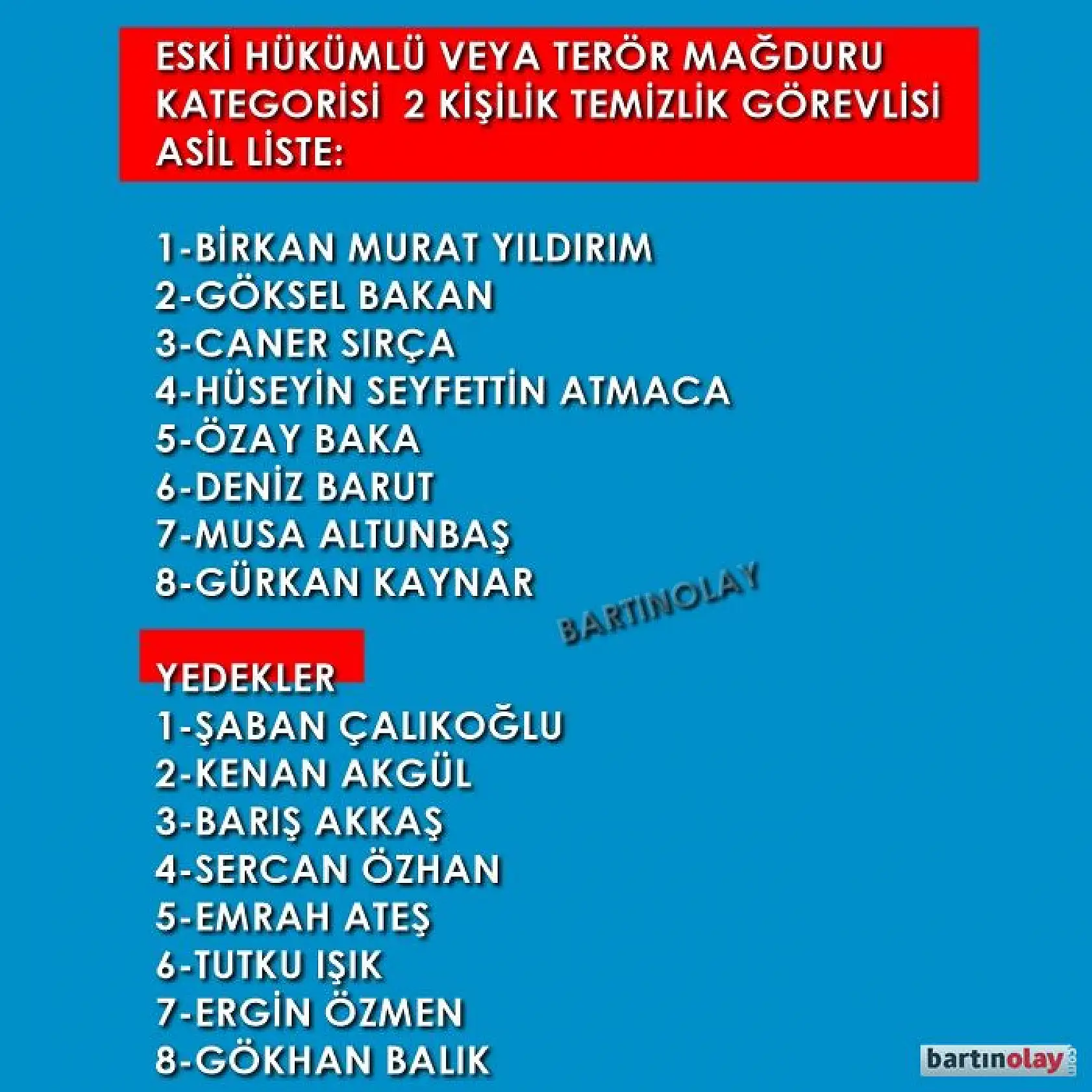 Üniversiteye işçi alımı kura listeleri