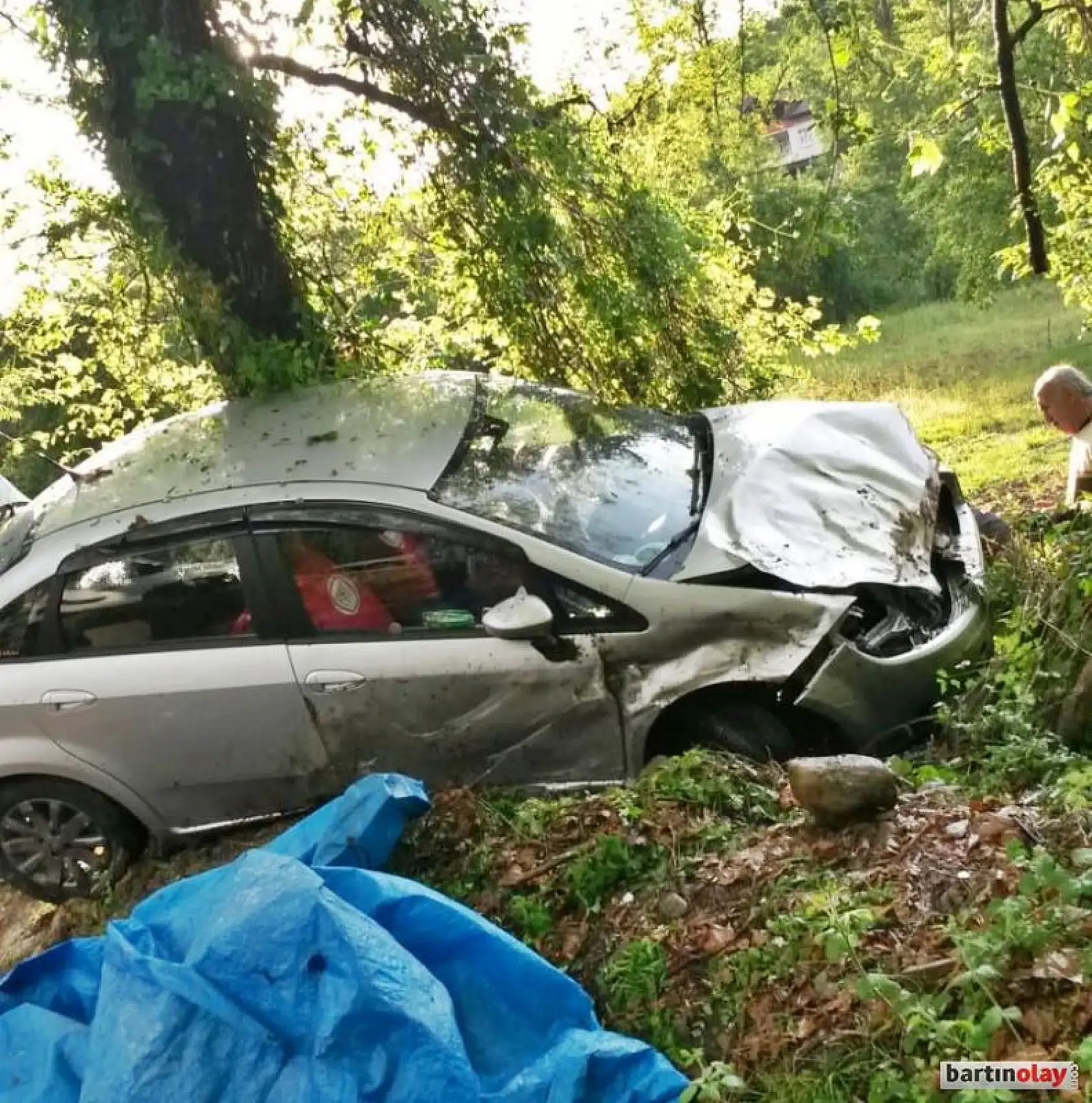 Yoldan çıktı, ağaca çarptı
