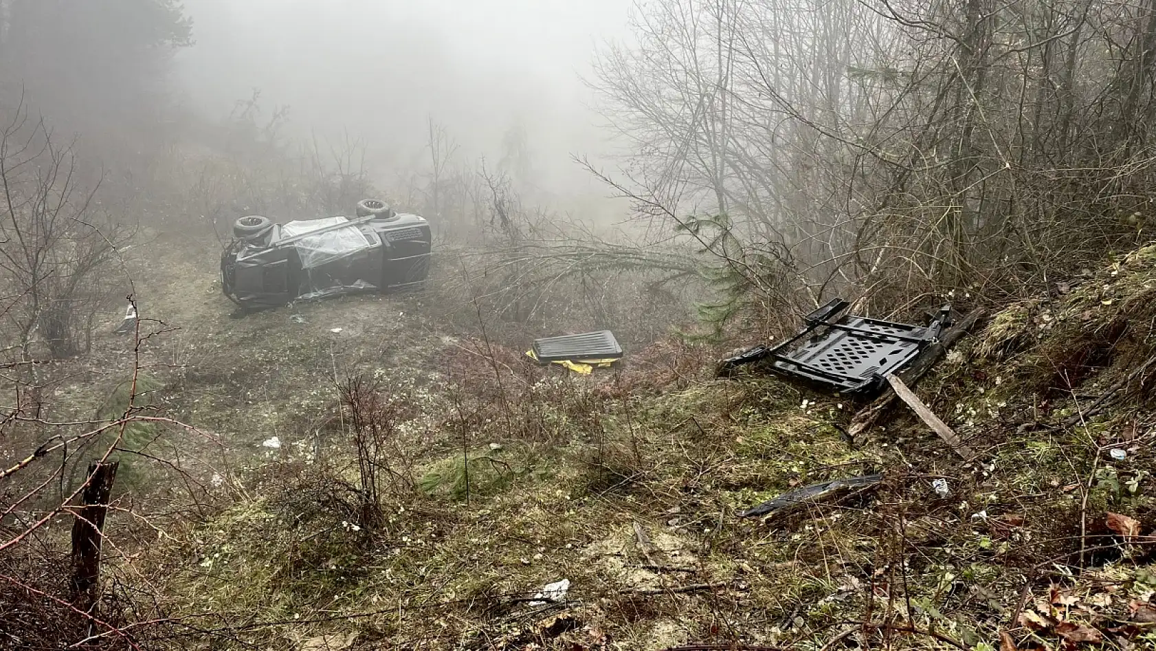 Yoğun siste şarampole yuvarlandı