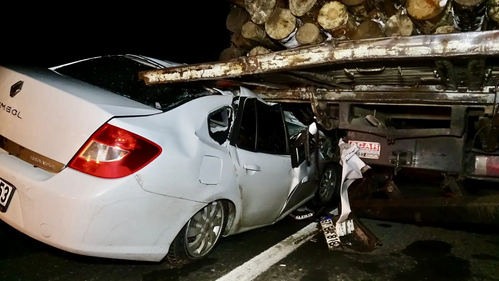 Tomruk yüklü kamyonun altına girdi