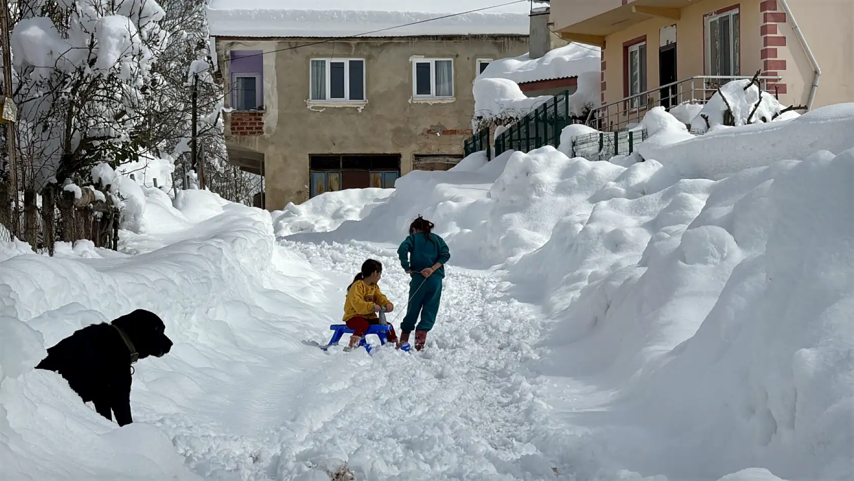 Bu köyde kar 2 metreye ulaştı
