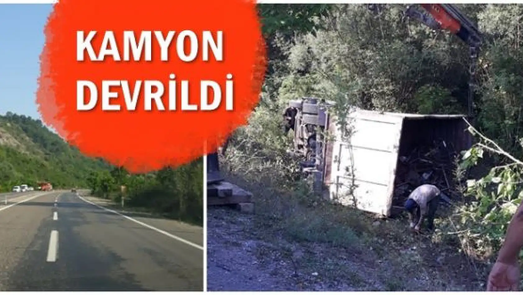 Kamyon şarampole devrildi
