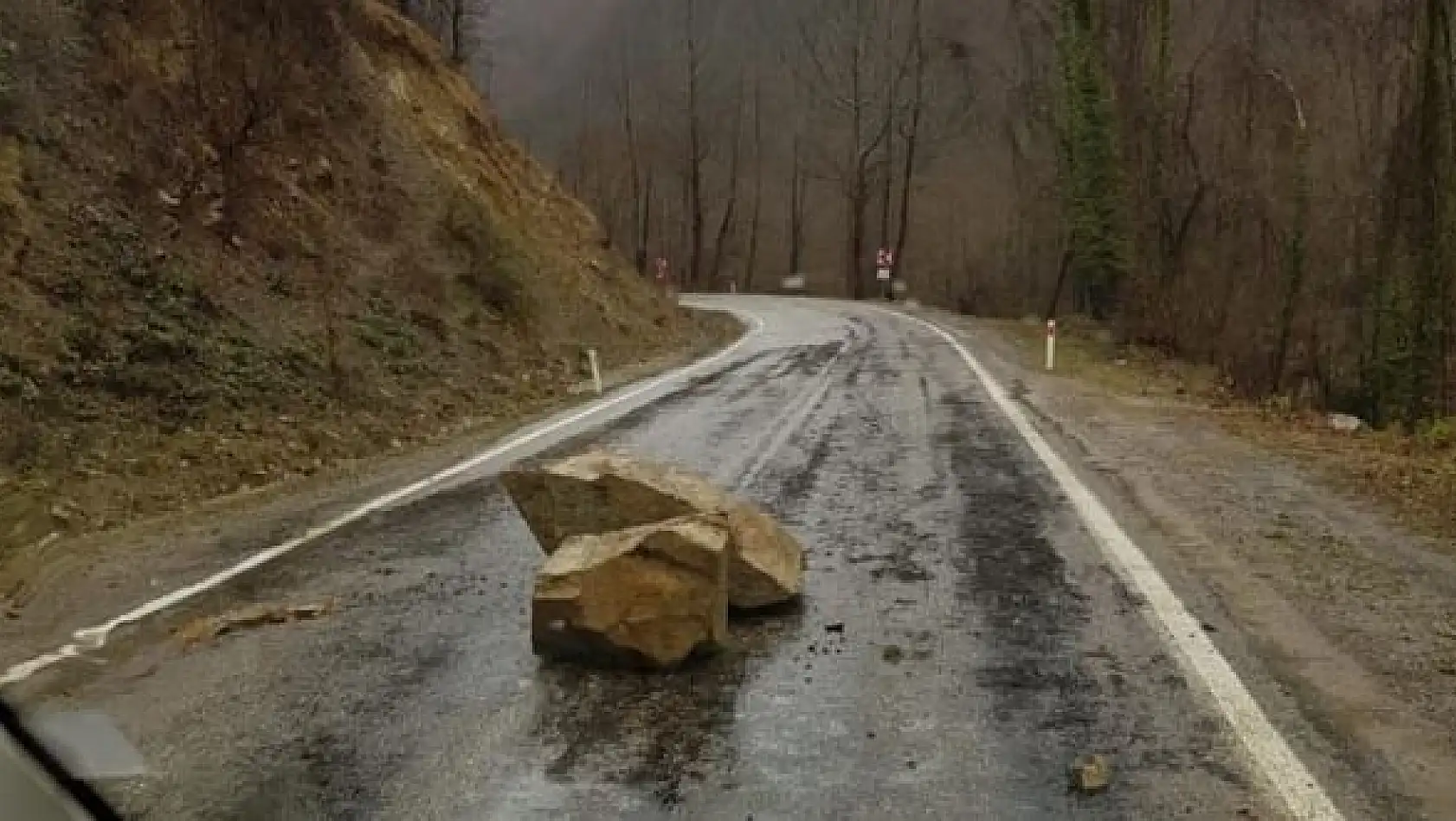 Kaya parçaları yola düştü