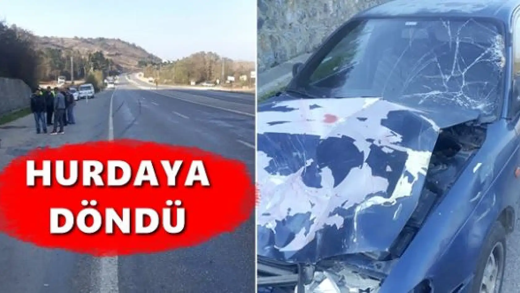 Otomobil yola çıkan ineğe çarptı
