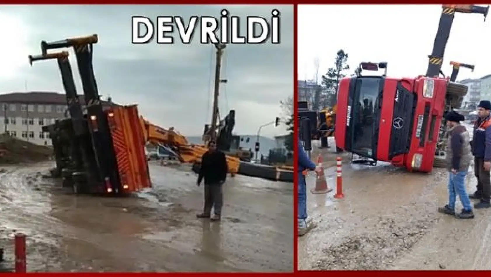 Yol çalışmalarında vinç devrildi