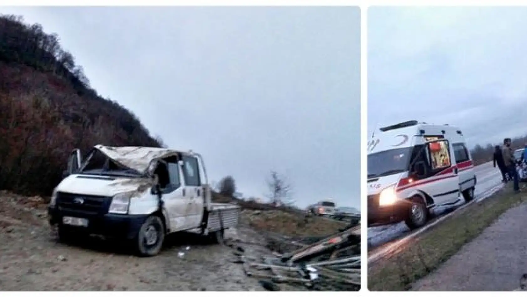Yoldan çıkan kamyonet takla attı
