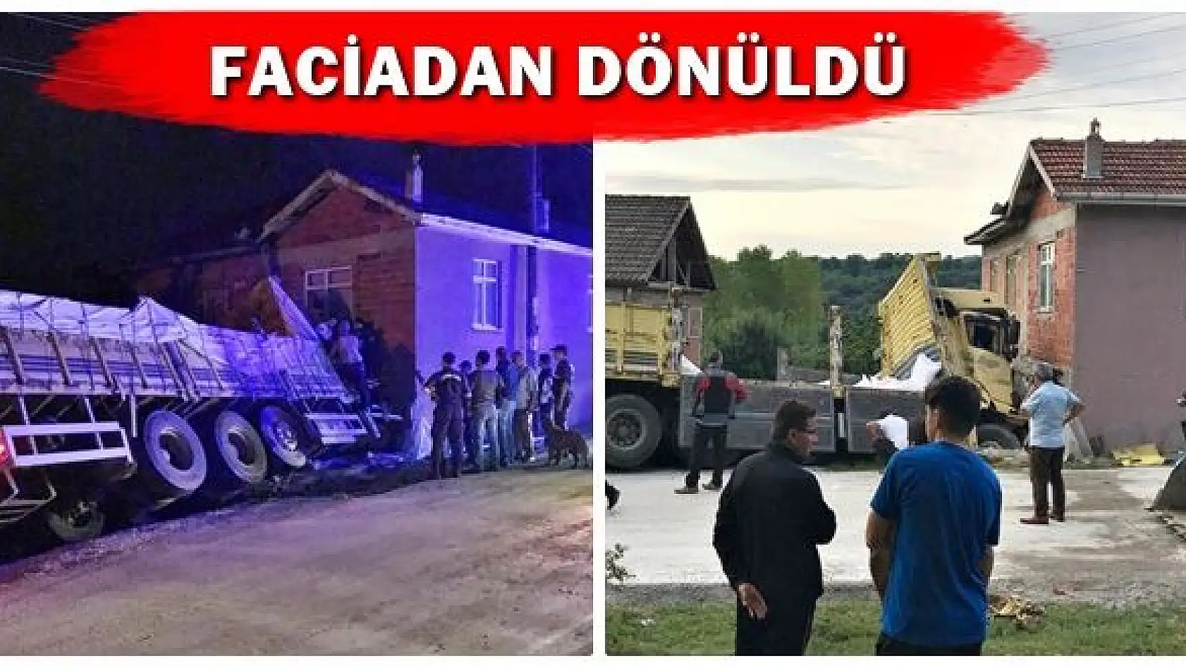 Kontrolden çıkan kamyon eve çarptı