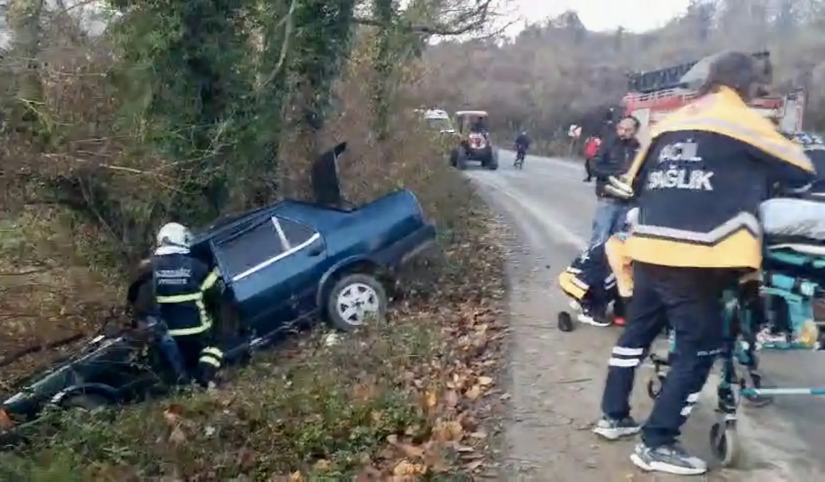 Kozcağız'da kaza, şarampole devrildi