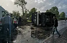 Beton mikseri devrildi