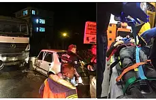 Beton mikseri otomobil ile çarpıştı