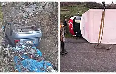 Biri şarampole uçtu, diğeri devrildi