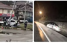 Buzda kayan iki otomobil kaza yaptı