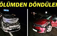 Hayvana çarpan iki otomobil hurdaya döndü