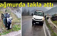 Otomobil Kaygan Yolda Takla attı